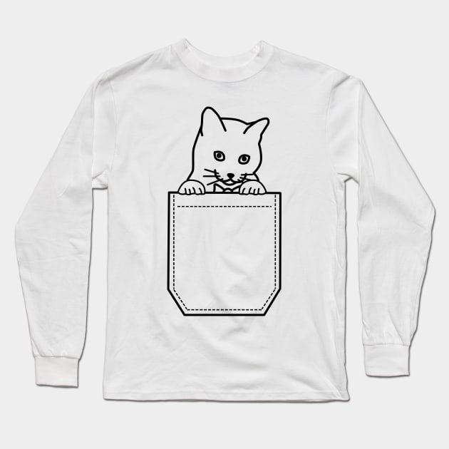 Cute Cat In My Pocket - Black Long Sleeve T-Shirt by 4U2NV-LDN